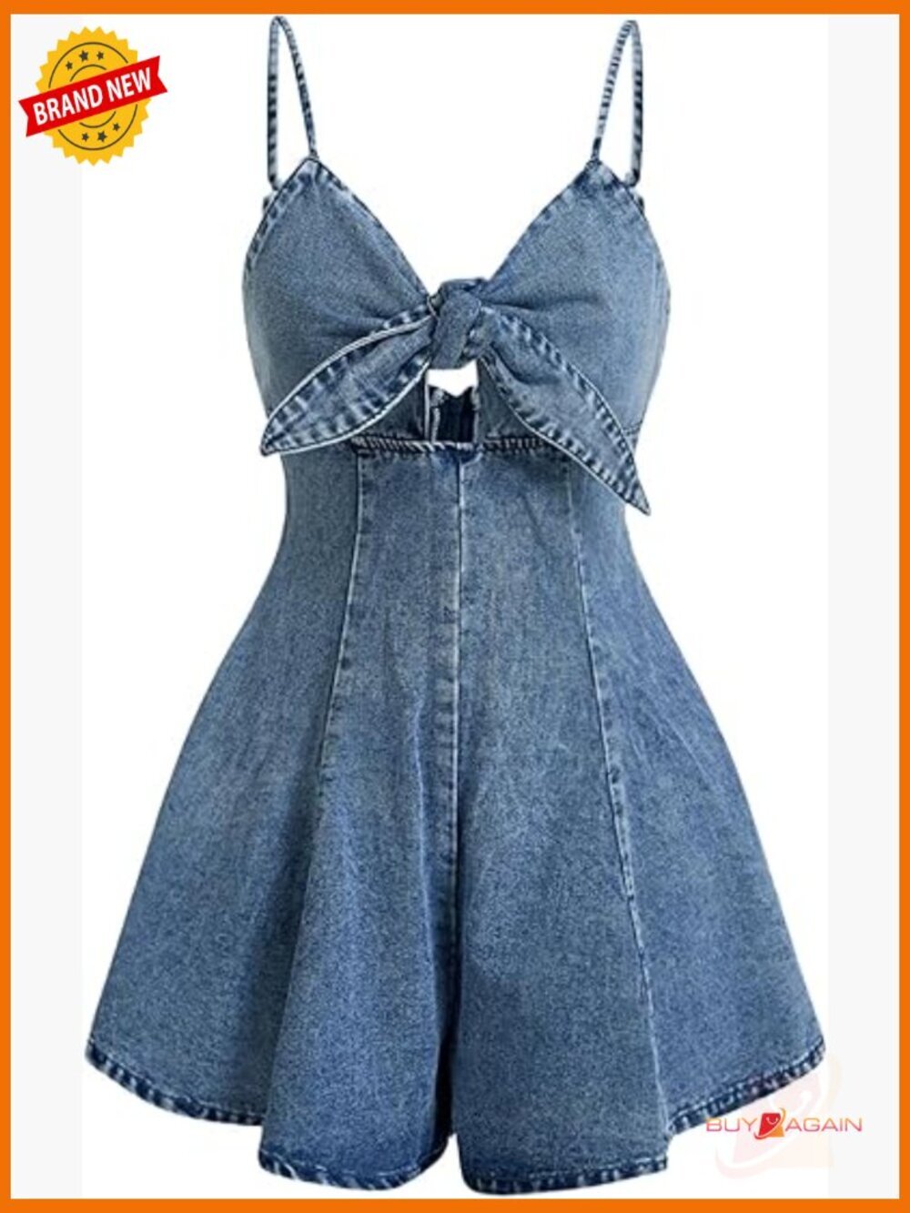 Vintage Bowknot Spaghetti Strap Denim Romper - Sleeveless Wide Leg Jean Jumpsuit